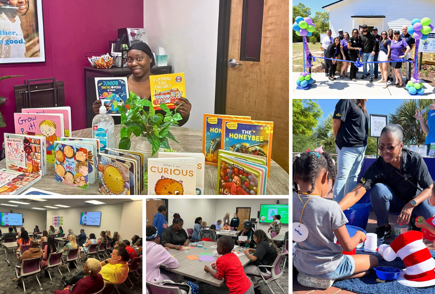 collage of photos depicting family resource center staff in various community and center settings